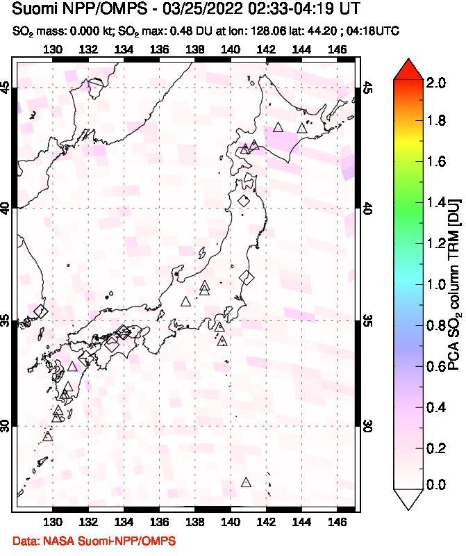 A sulfur dioxide image over Japan on Mar 25, 2022.