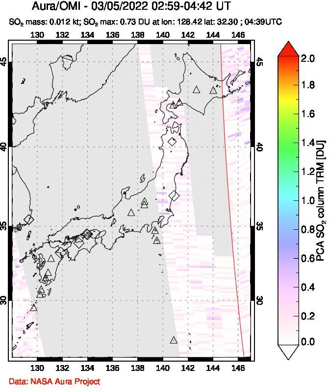 A sulfur dioxide image over Japan on Mar 05, 2022.