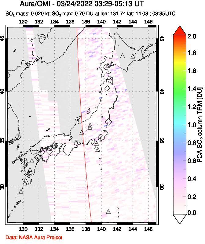 A sulfur dioxide image over Japan on Mar 24, 2022.