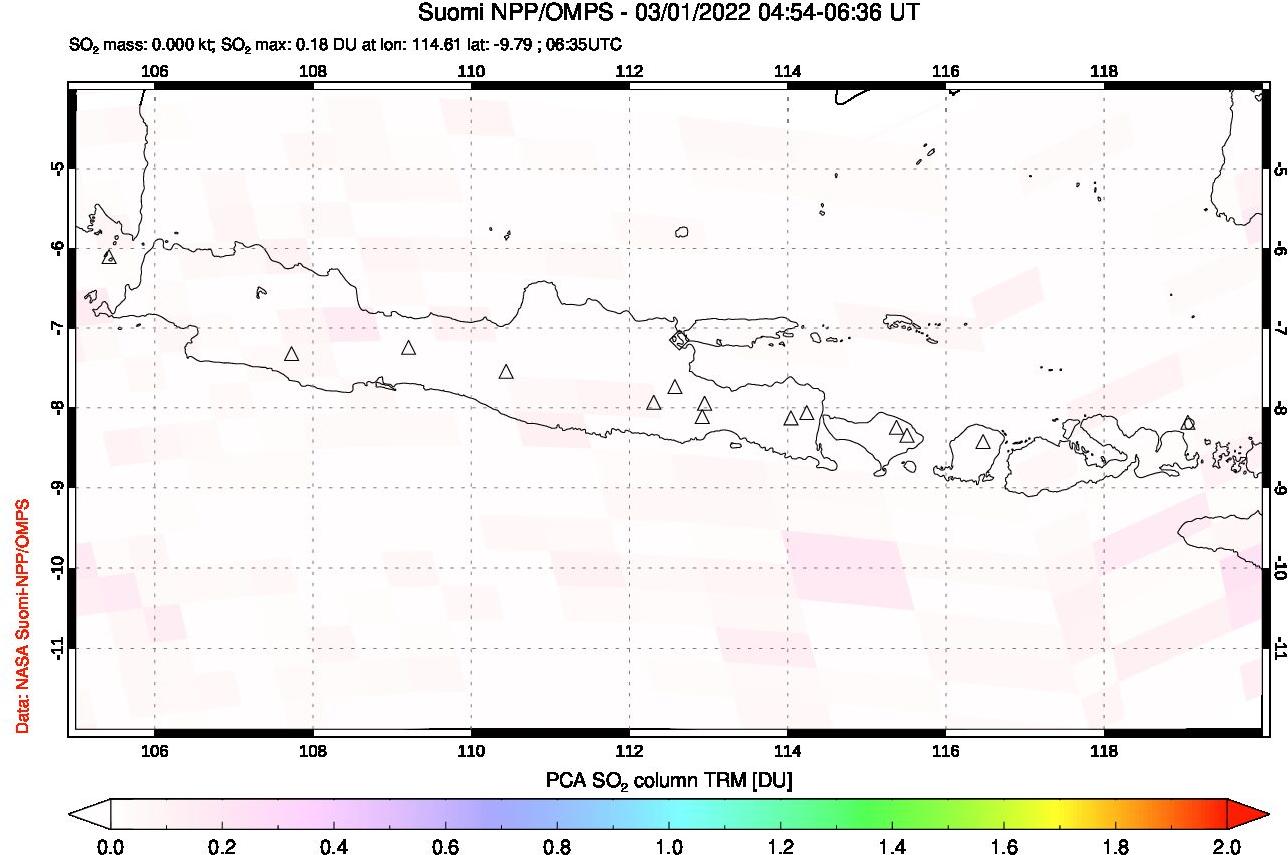 A sulfur dioxide image over Java, Indonesia on Mar 01, 2022.
