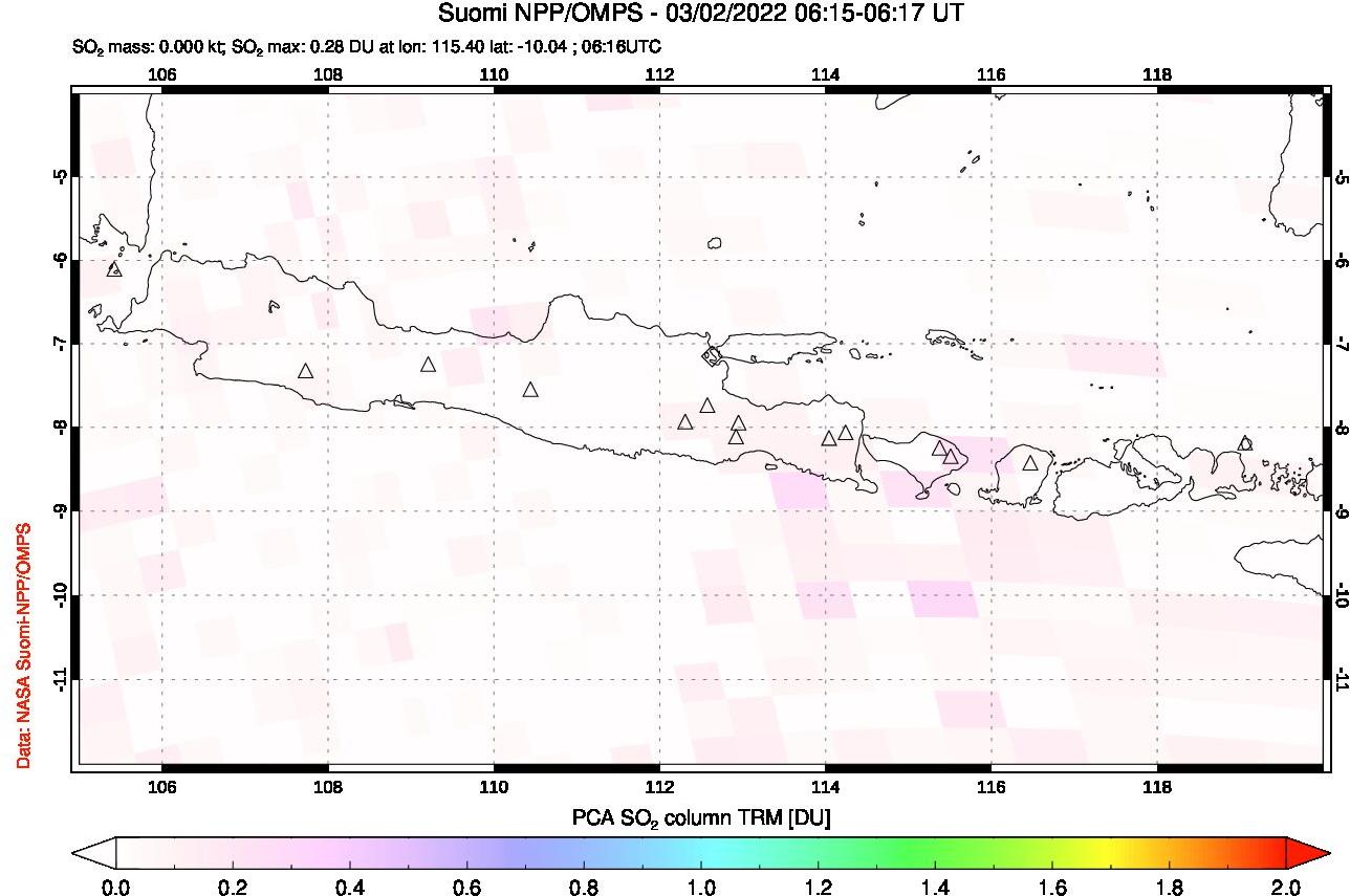 A sulfur dioxide image over Java, Indonesia on Mar 02, 2022.