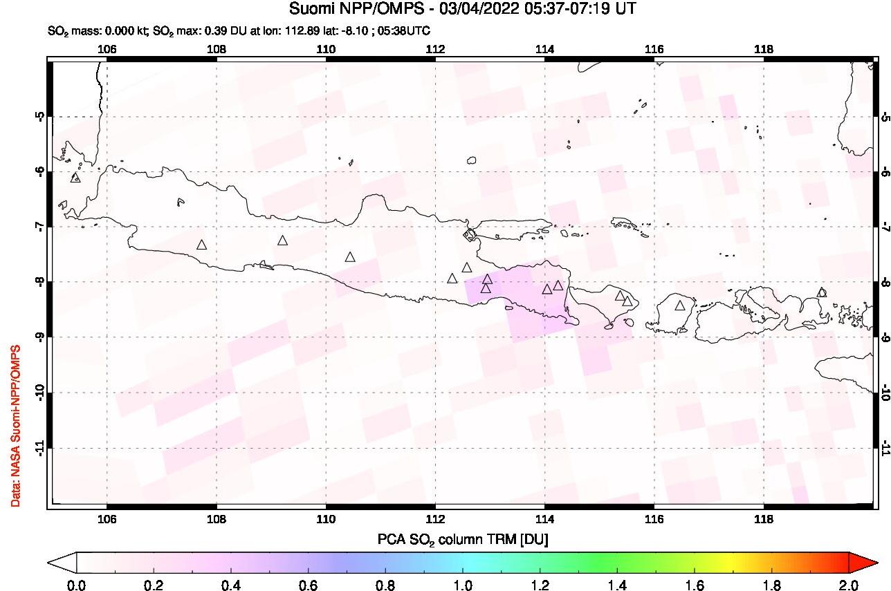 A sulfur dioxide image over Java, Indonesia on Mar 04, 2022.