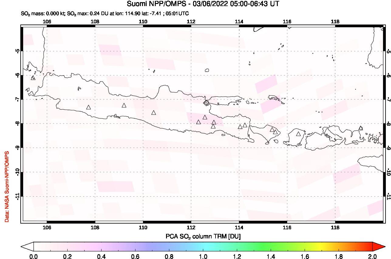 A sulfur dioxide image over Java, Indonesia on Mar 06, 2022.