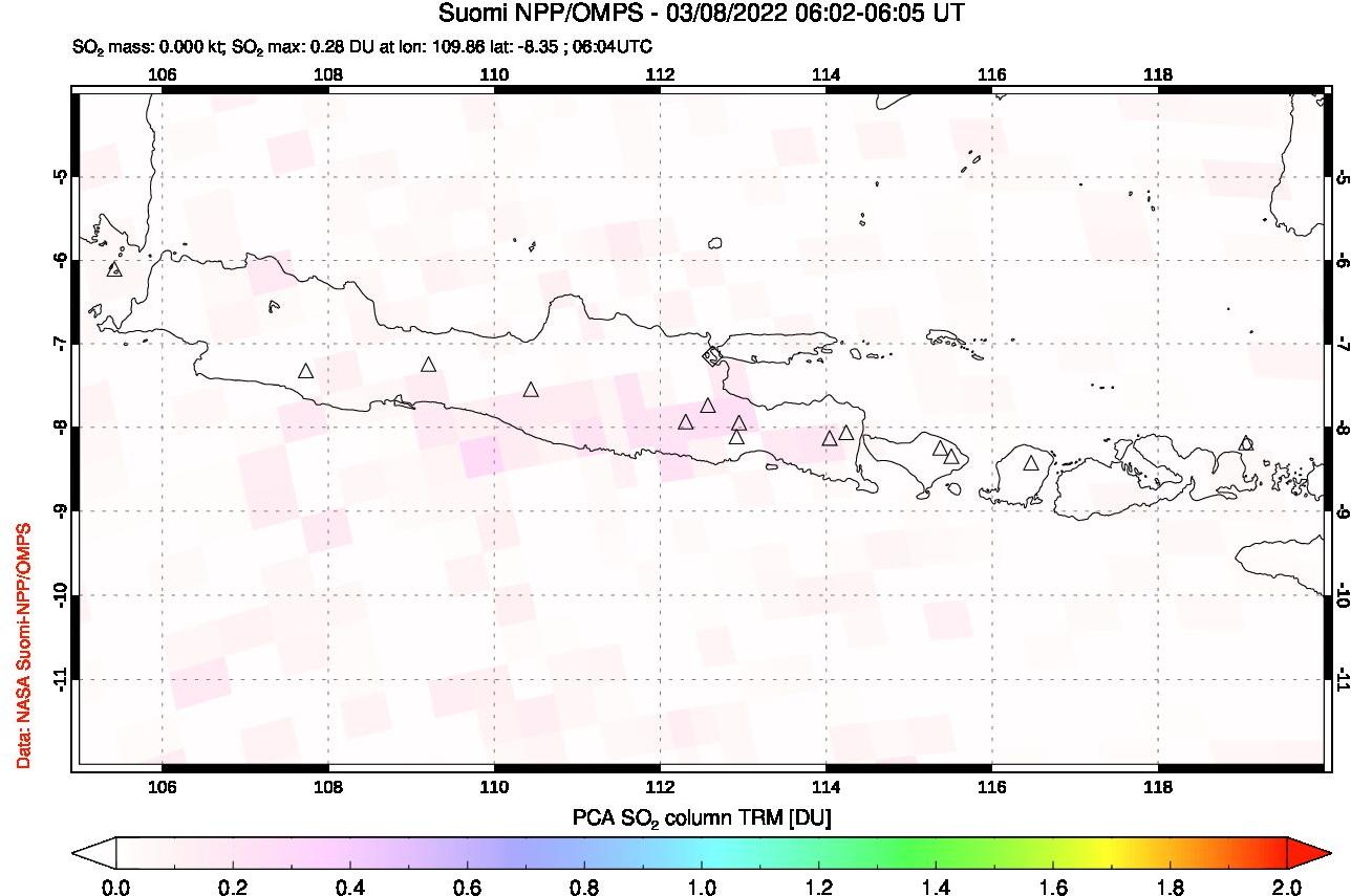 A sulfur dioxide image over Java, Indonesia on Mar 08, 2022.
