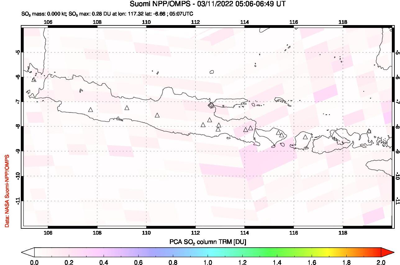 A sulfur dioxide image over Java, Indonesia on Mar 11, 2022.
