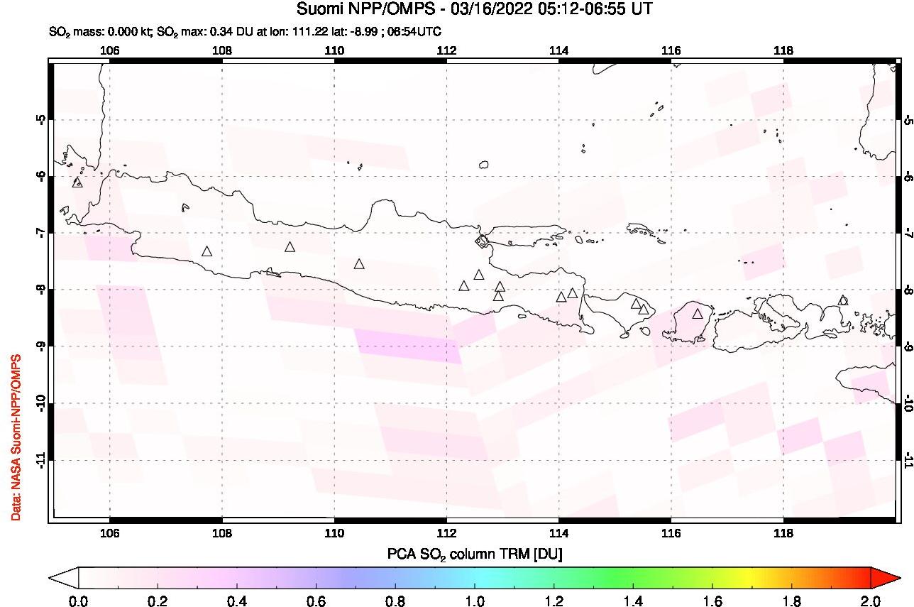 A sulfur dioxide image over Java, Indonesia on Mar 16, 2022.