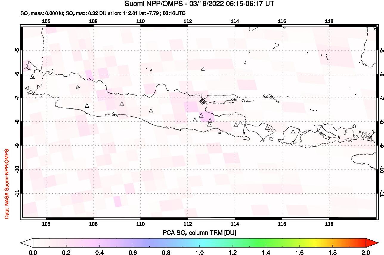 A sulfur dioxide image over Java, Indonesia on Mar 18, 2022.