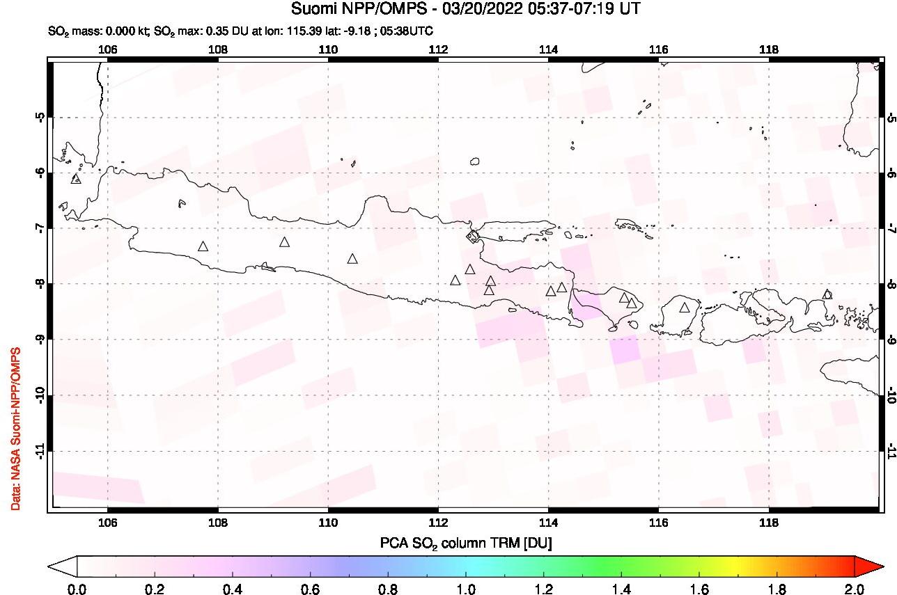 A sulfur dioxide image over Java, Indonesia on Mar 20, 2022.