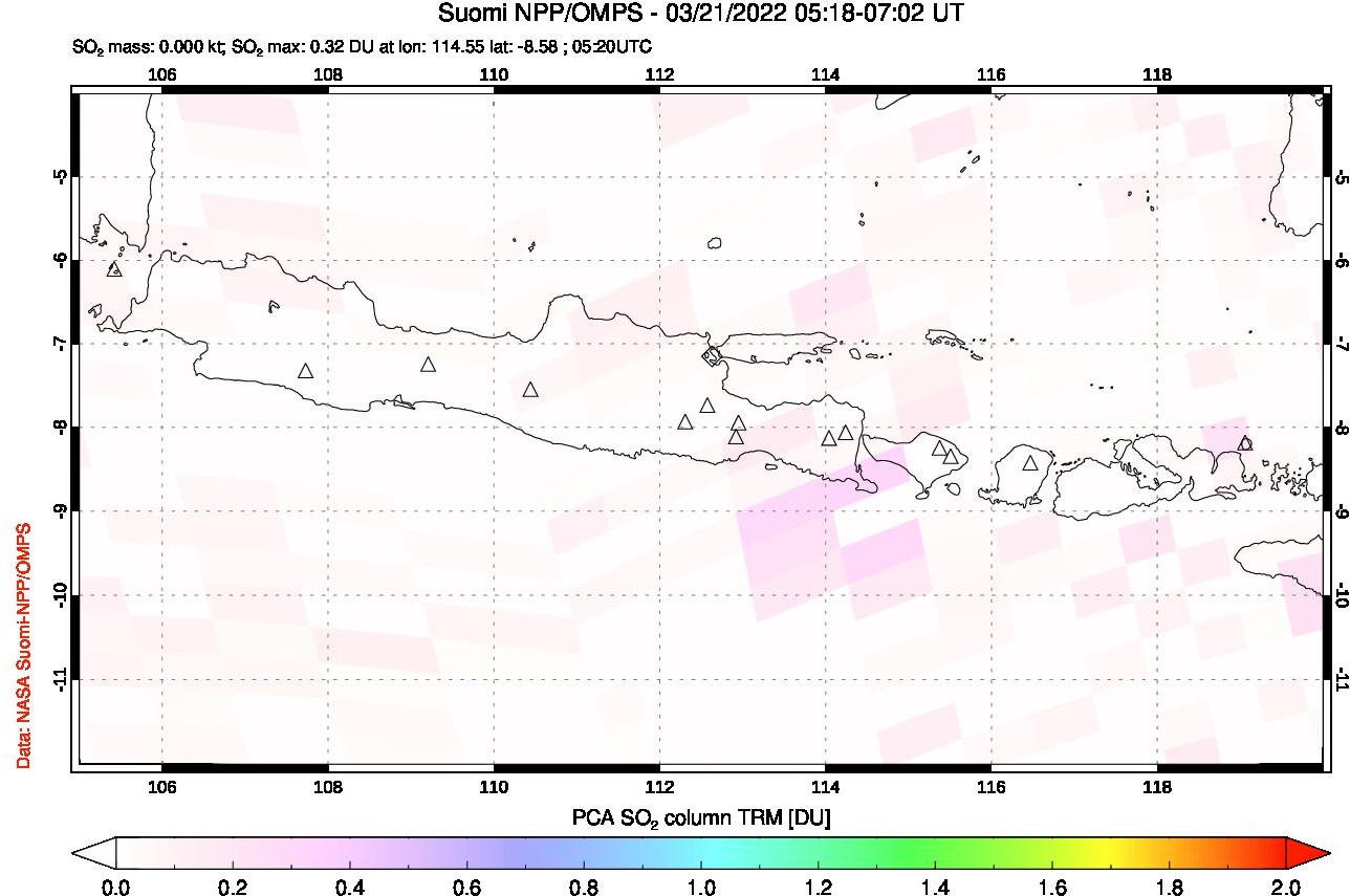 A sulfur dioxide image over Java, Indonesia on Mar 21, 2022.