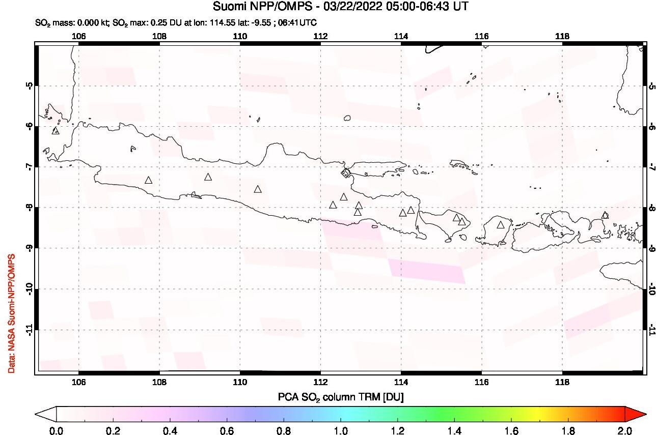 A sulfur dioxide image over Java, Indonesia on Mar 22, 2022.