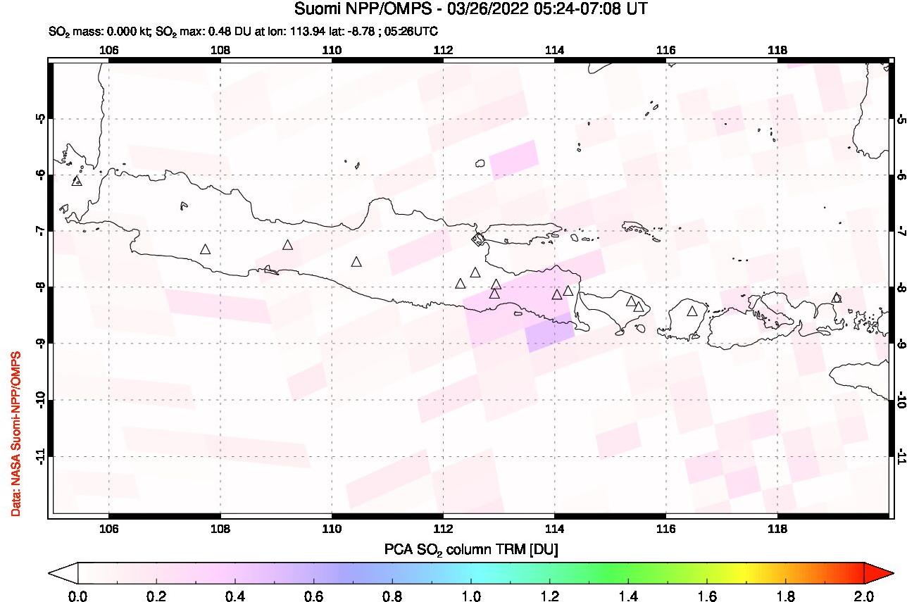 A sulfur dioxide image over Java, Indonesia on Mar 26, 2022.