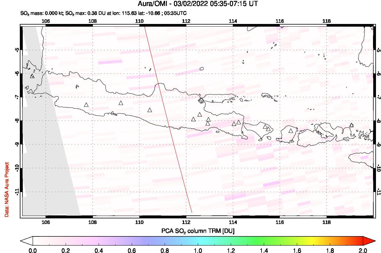 A sulfur dioxide image over Java, Indonesia on Mar 02, 2022.