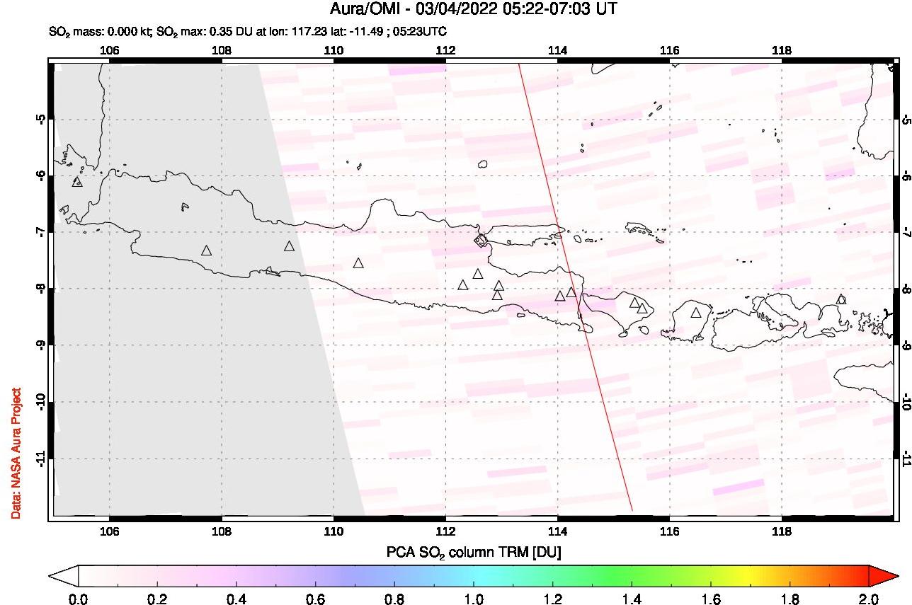A sulfur dioxide image over Java, Indonesia on Mar 04, 2022.