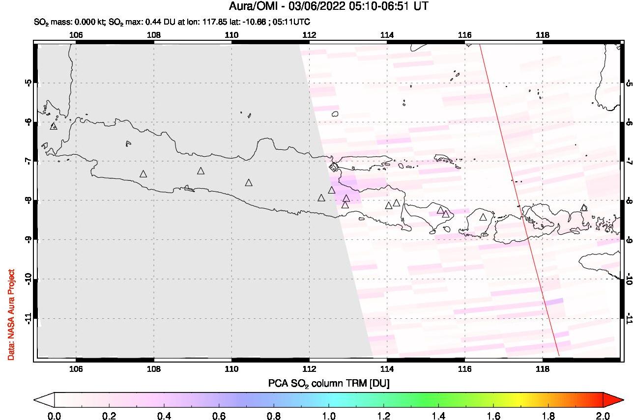A sulfur dioxide image over Java, Indonesia on Mar 06, 2022.