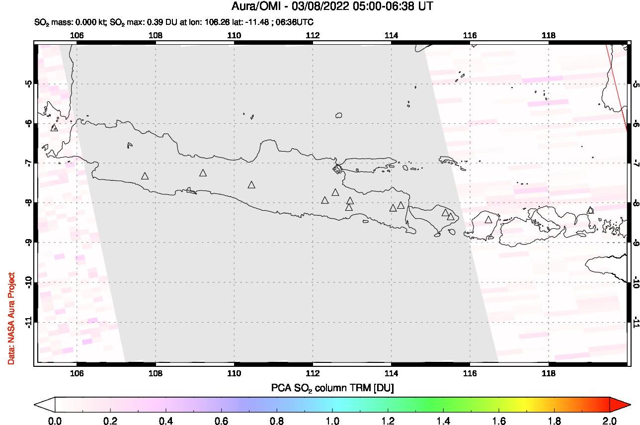 A sulfur dioxide image over Java, Indonesia on Mar 08, 2022.