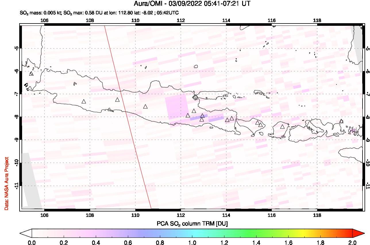 A sulfur dioxide image over Java, Indonesia on Mar 09, 2022.