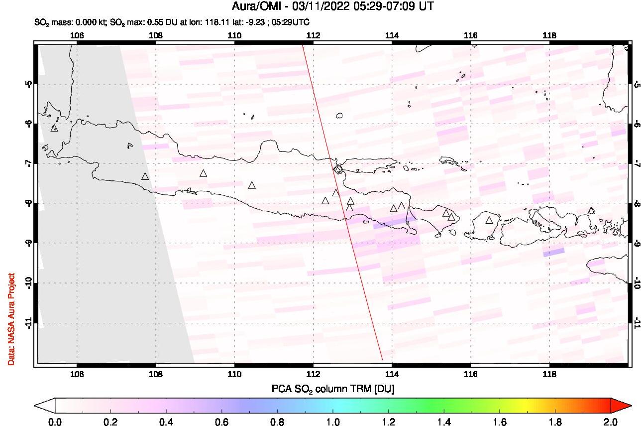 A sulfur dioxide image over Java, Indonesia on Mar 11, 2022.