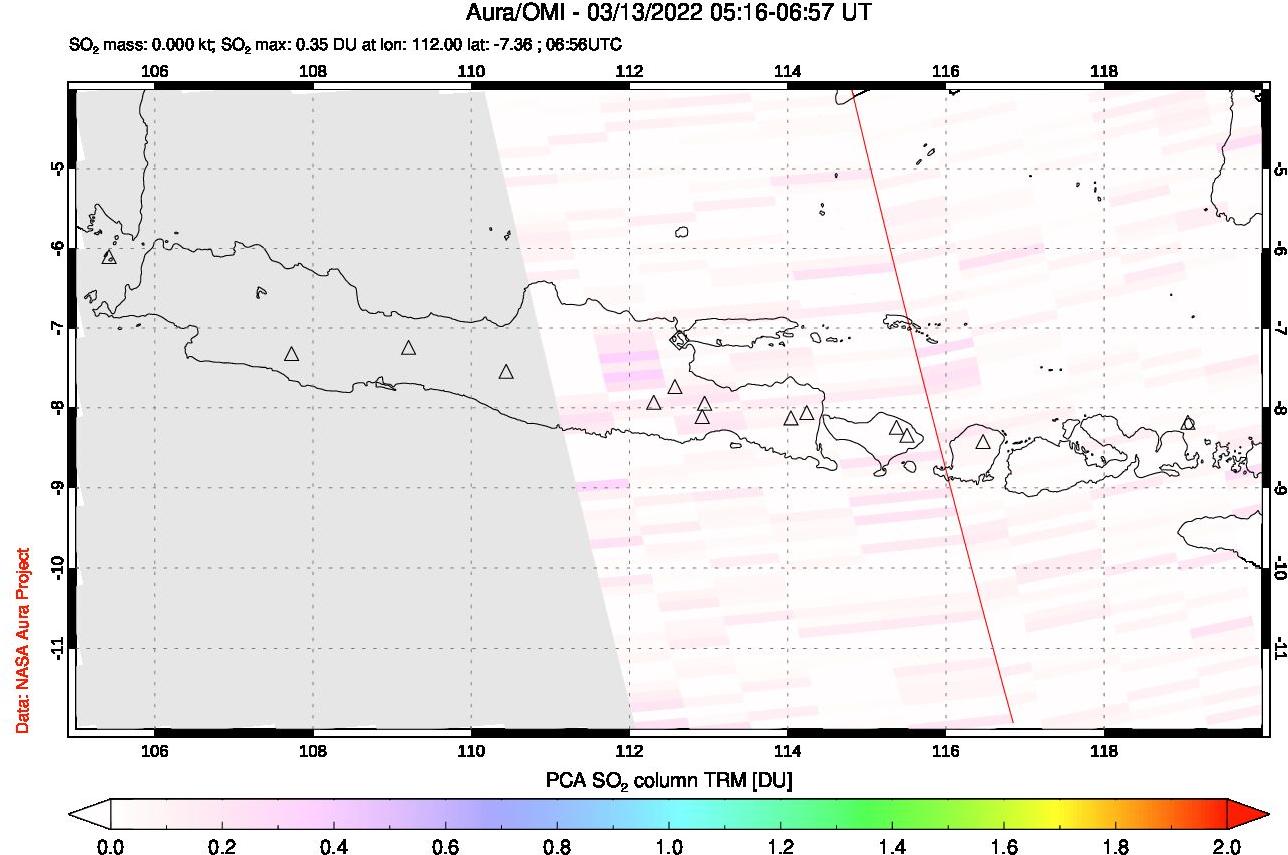 A sulfur dioxide image over Java, Indonesia on Mar 13, 2022.