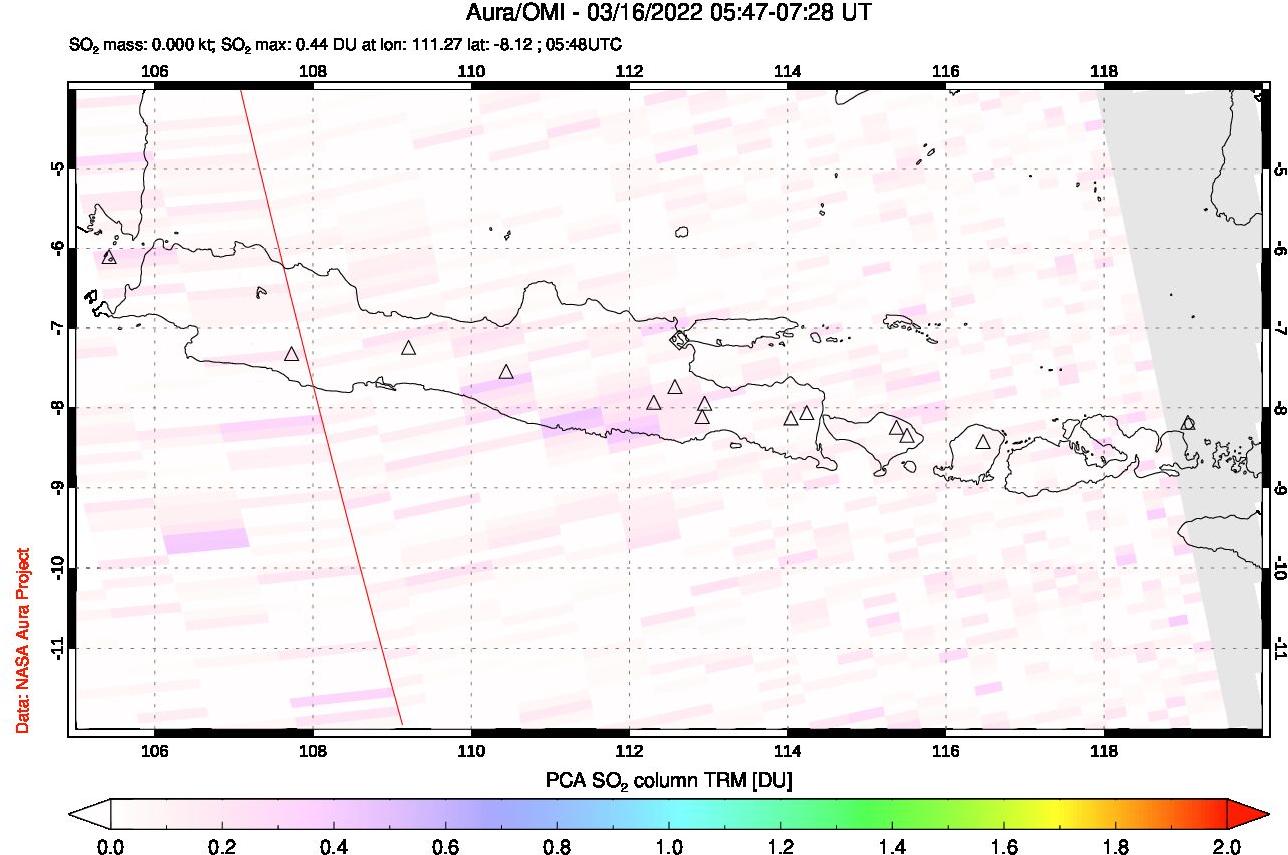 A sulfur dioxide image over Java, Indonesia on Mar 16, 2022.