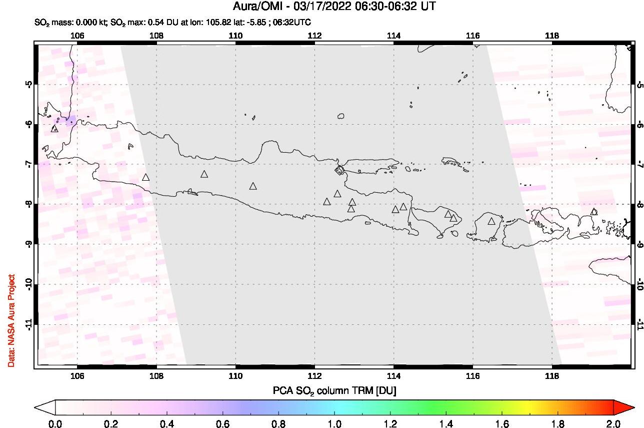 A sulfur dioxide image over Java, Indonesia on Mar 17, 2022.