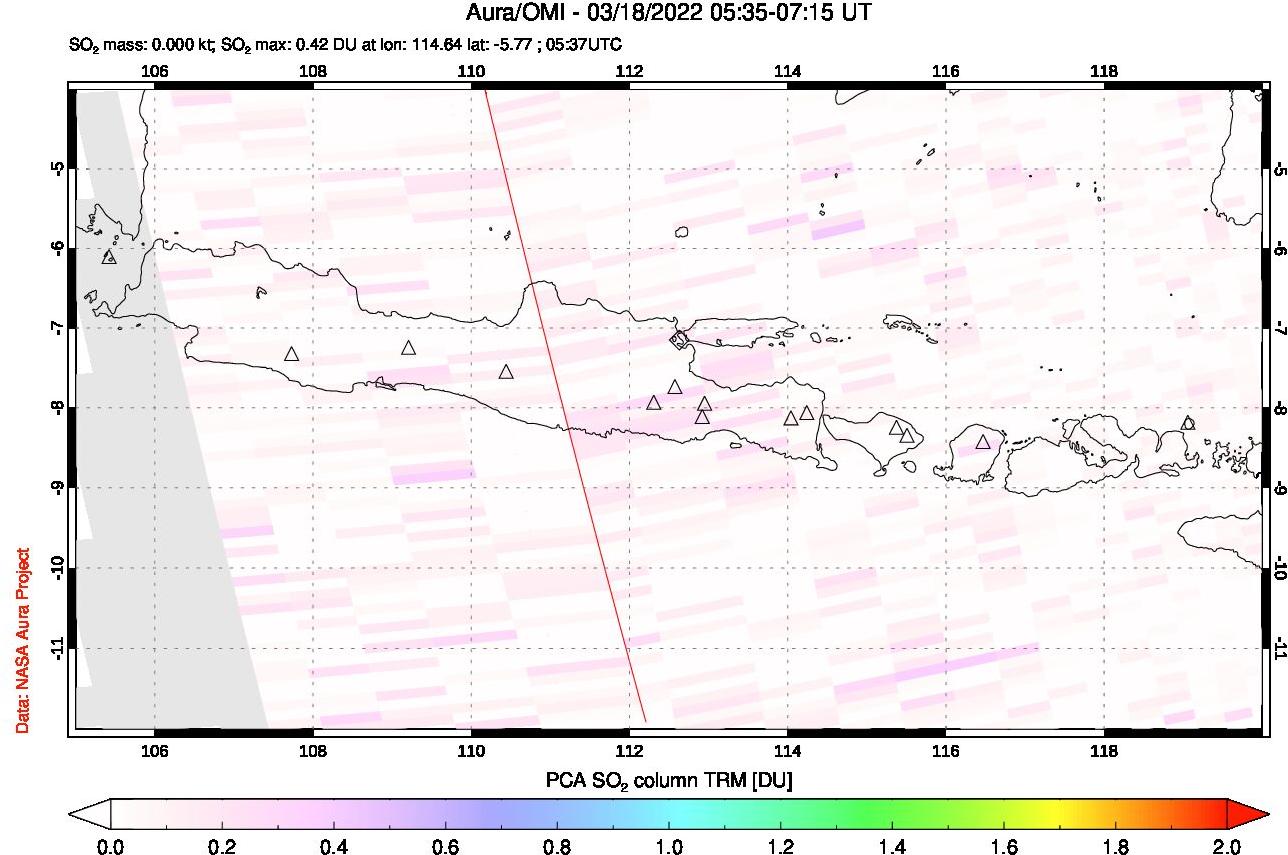 A sulfur dioxide image over Java, Indonesia on Mar 18, 2022.