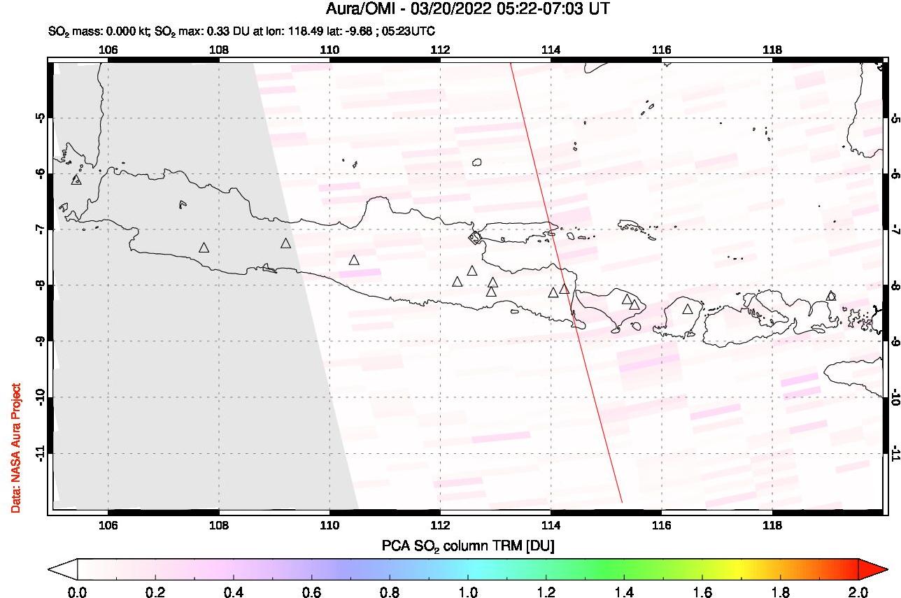 A sulfur dioxide image over Java, Indonesia on Mar 20, 2022.