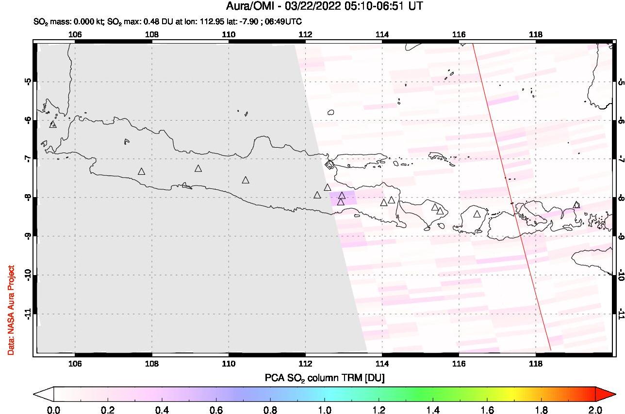 A sulfur dioxide image over Java, Indonesia on Mar 22, 2022.
