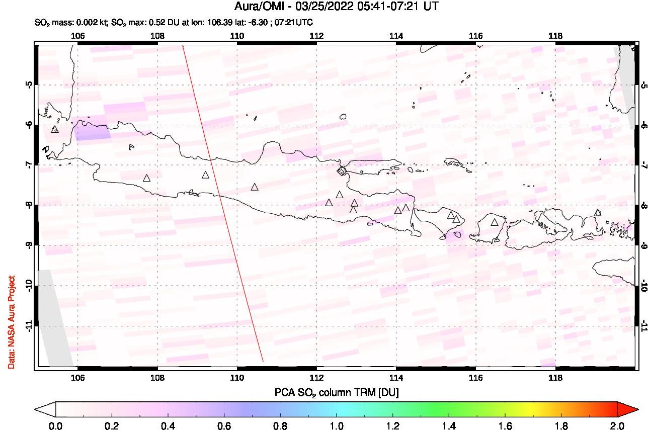 A sulfur dioxide image over Java, Indonesia on Mar 25, 2022.