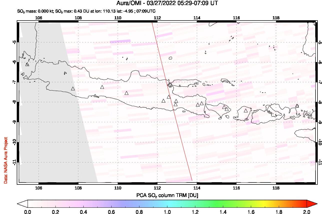 A sulfur dioxide image over Java, Indonesia on Mar 27, 2022.