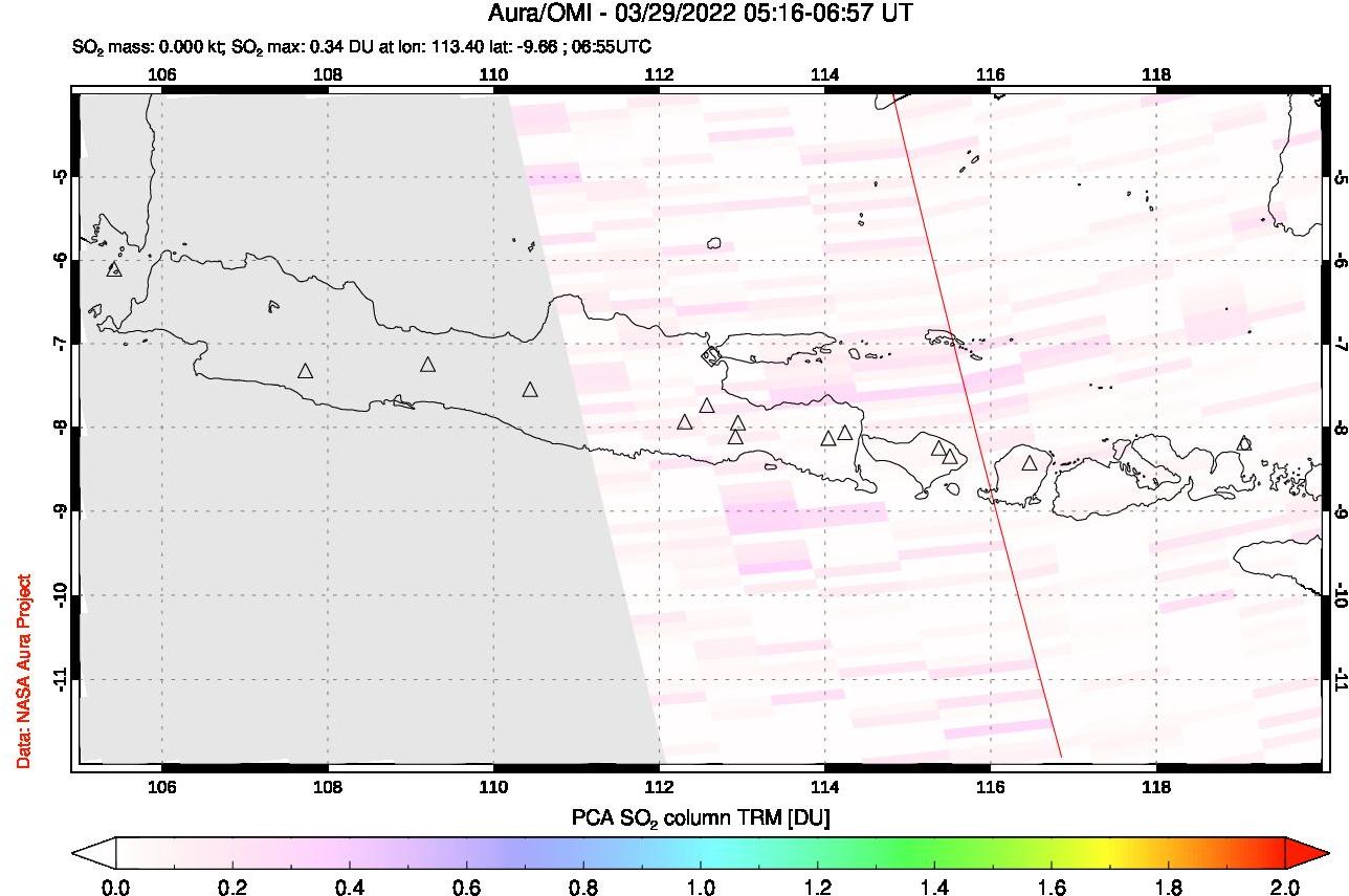 A sulfur dioxide image over Java, Indonesia on Mar 29, 2022.