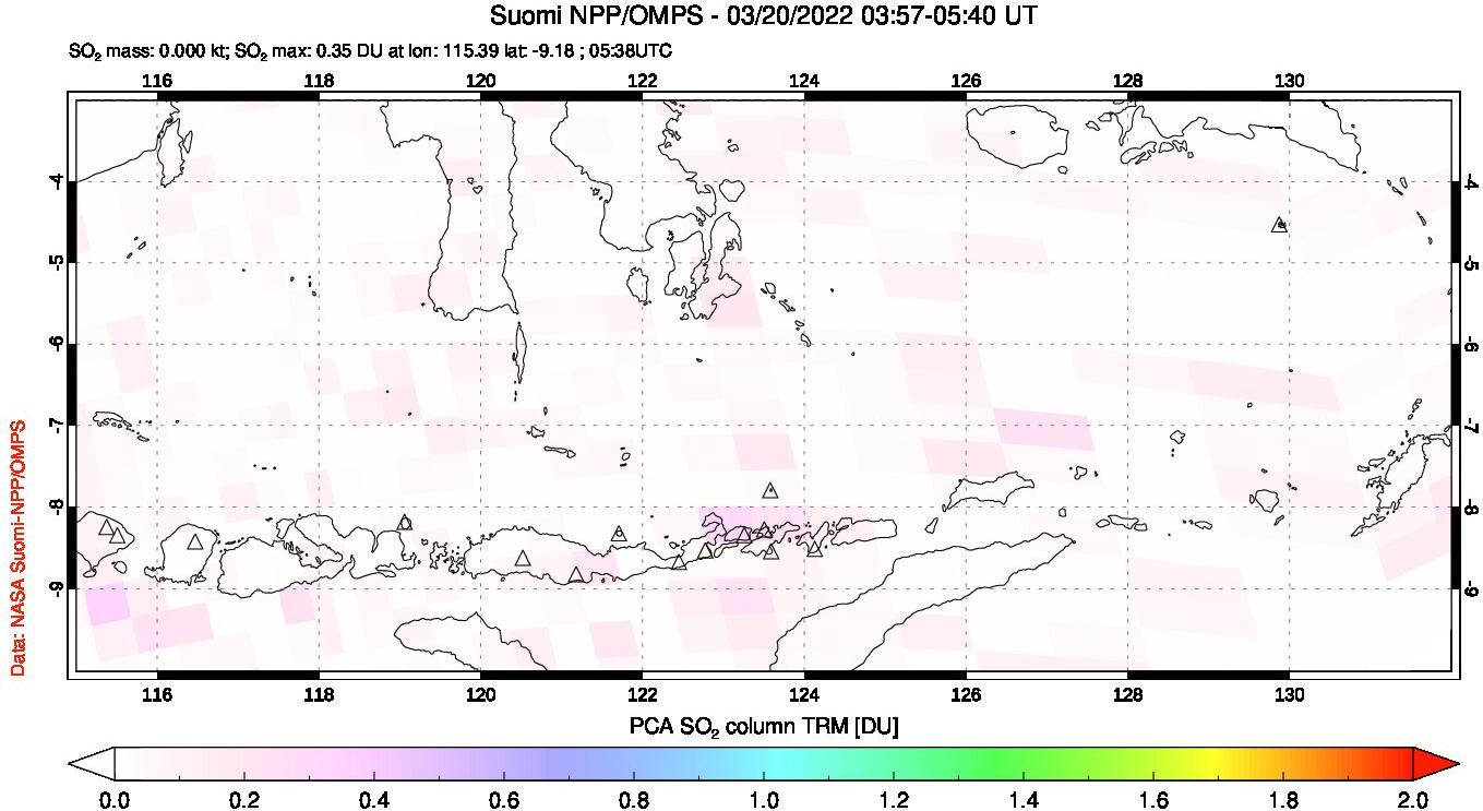 A sulfur dioxide image over Lesser Sunda Islands, Indonesia on Mar 20, 2022.