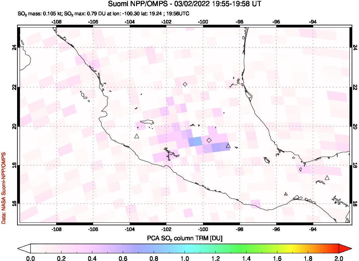 A sulfur dioxide image over Mexico on Mar 02, 2022.
