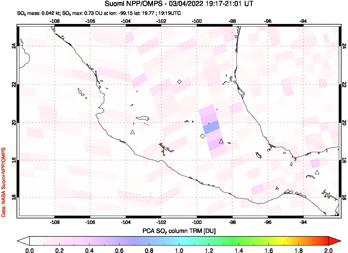 A sulfur dioxide image over Mexico on Mar 04, 2022.