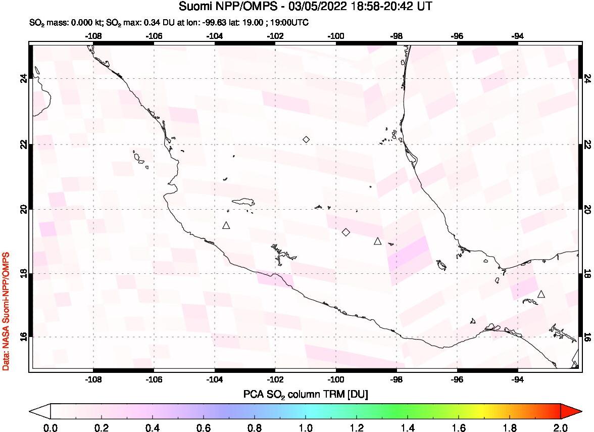 A sulfur dioxide image over Mexico on Mar 05, 2022.