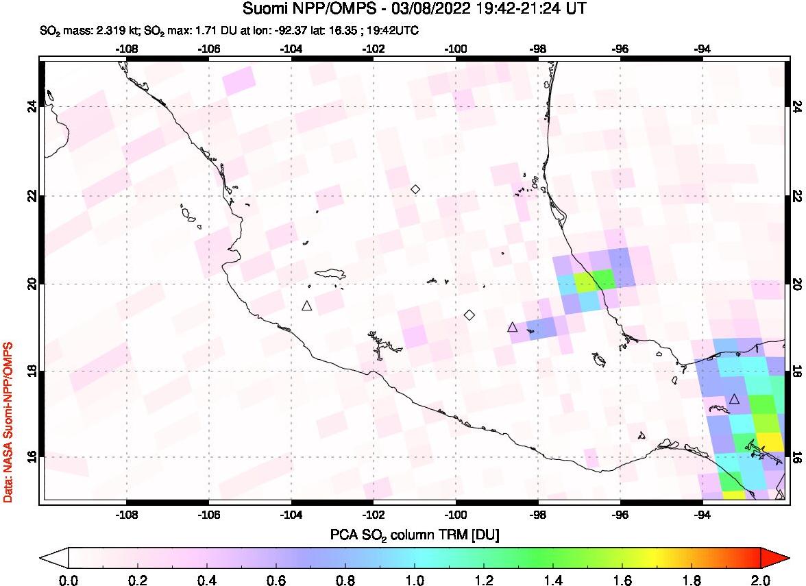 A sulfur dioxide image over Mexico on Mar 08, 2022.