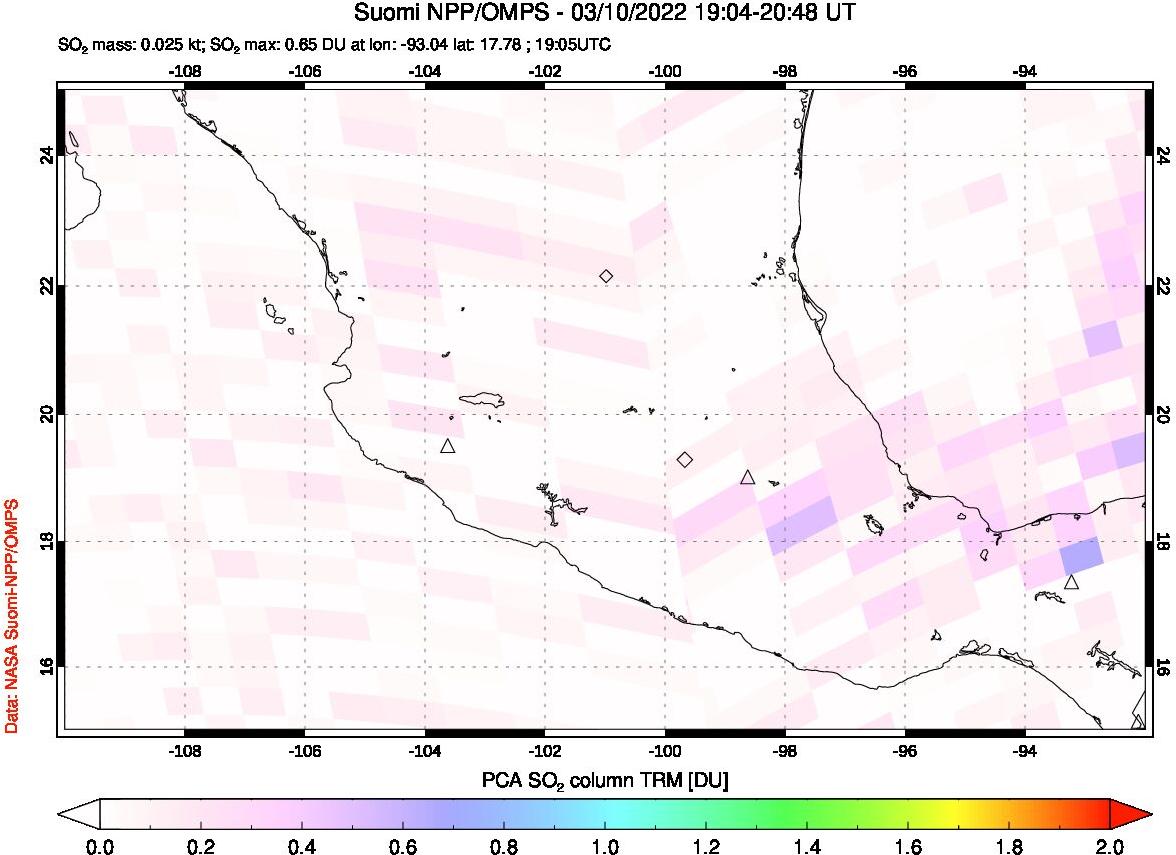 A sulfur dioxide image over Mexico on Mar 10, 2022.