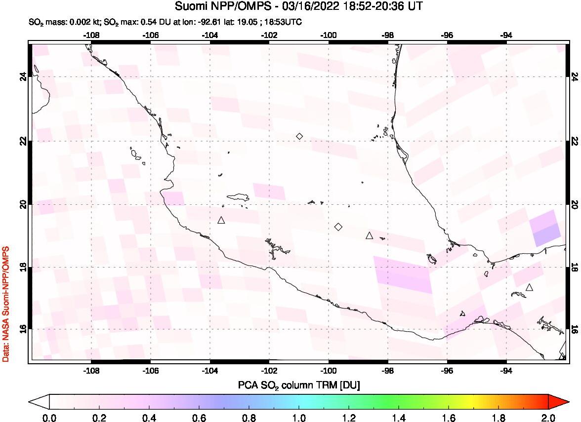 A sulfur dioxide image over Mexico on Mar 16, 2022.