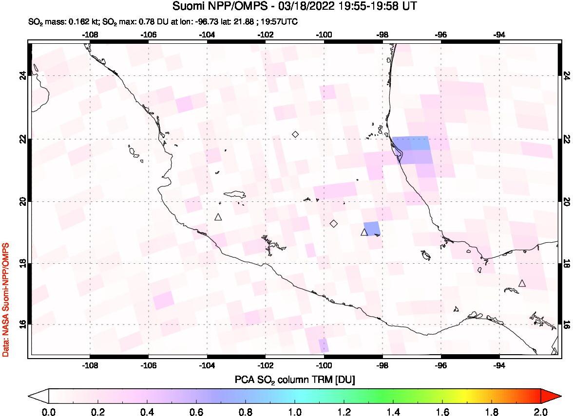 A sulfur dioxide image over Mexico on Mar 18, 2022.