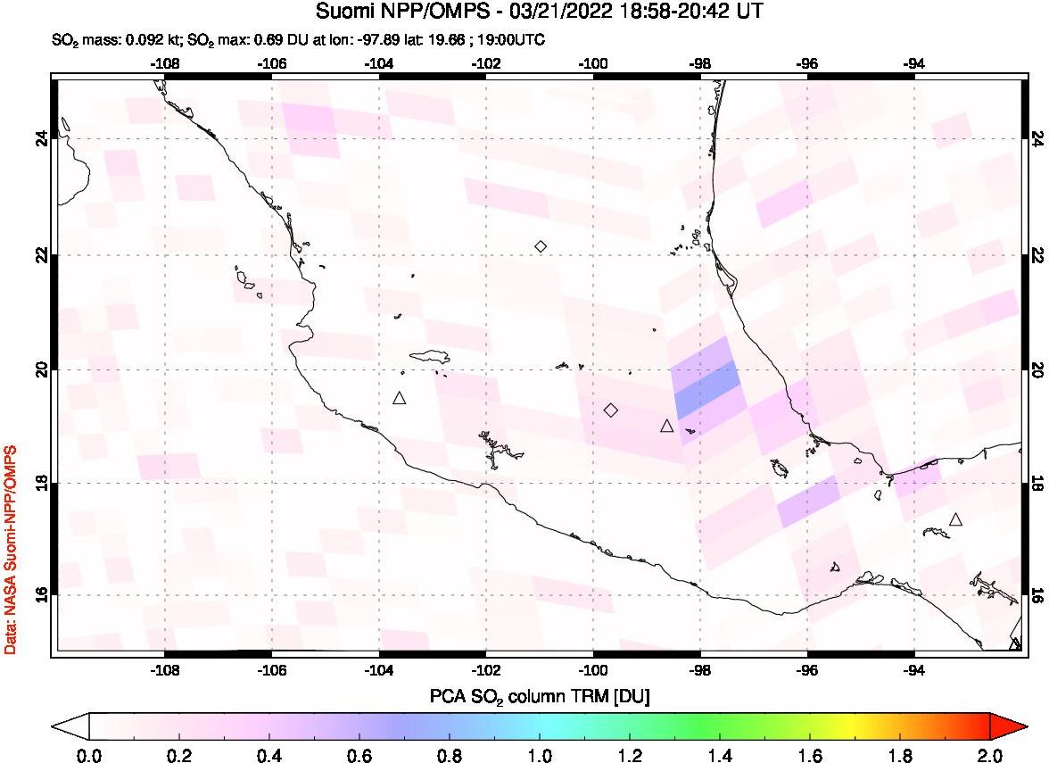 A sulfur dioxide image over Mexico on Mar 21, 2022.