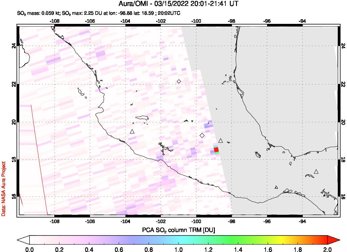 A sulfur dioxide image over Mexico on Mar 15, 2022.