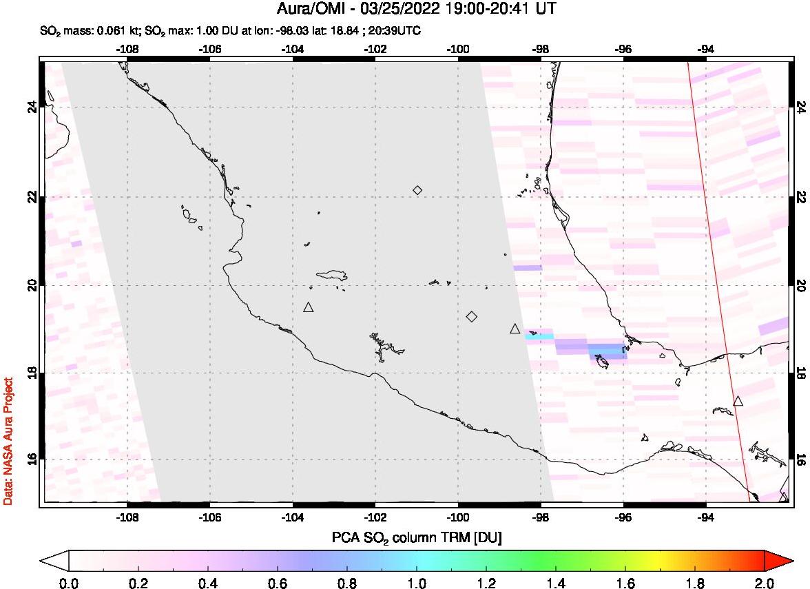 A sulfur dioxide image over Mexico on Mar 25, 2022.