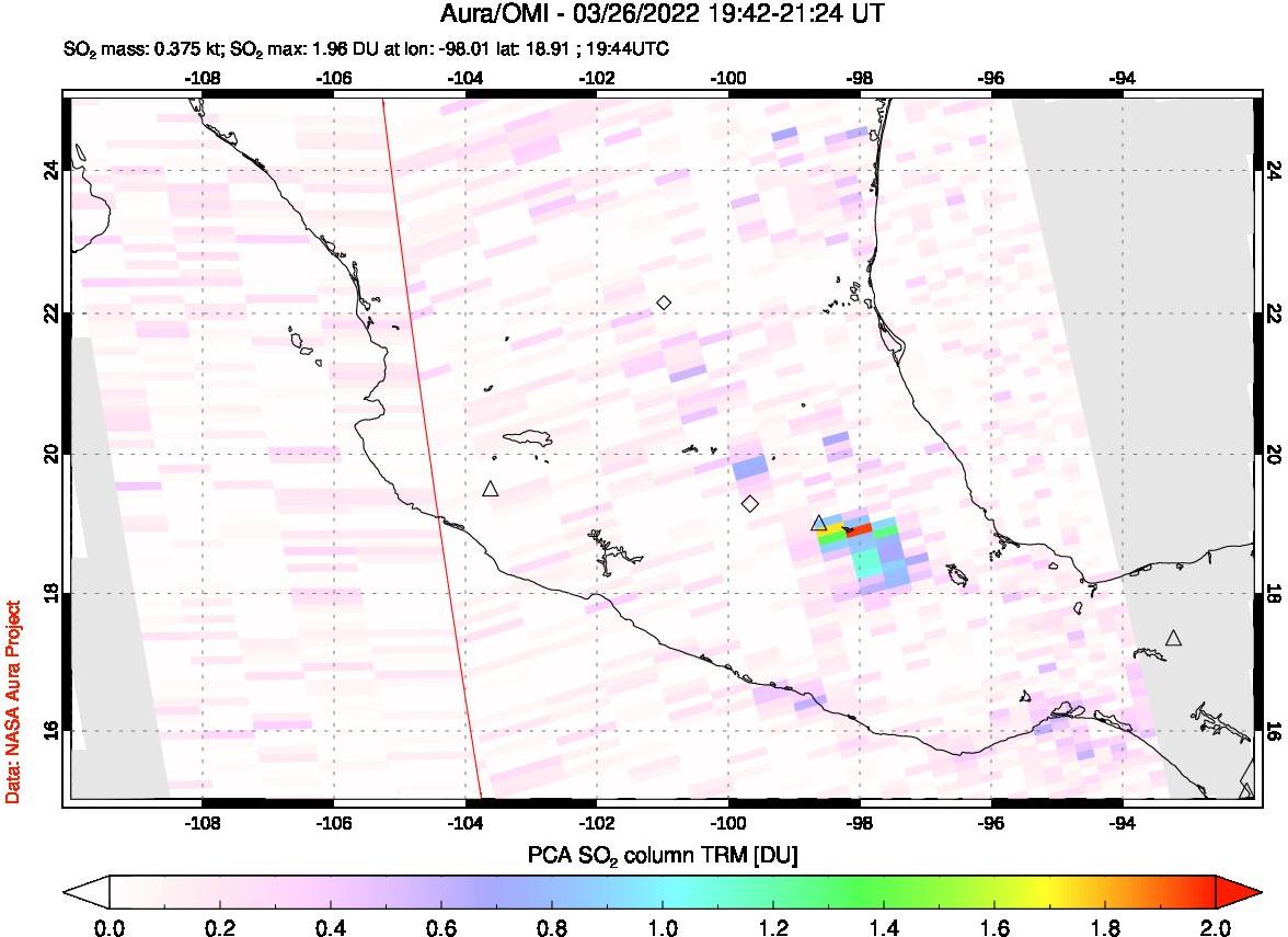 A sulfur dioxide image over Mexico on Mar 26, 2022.