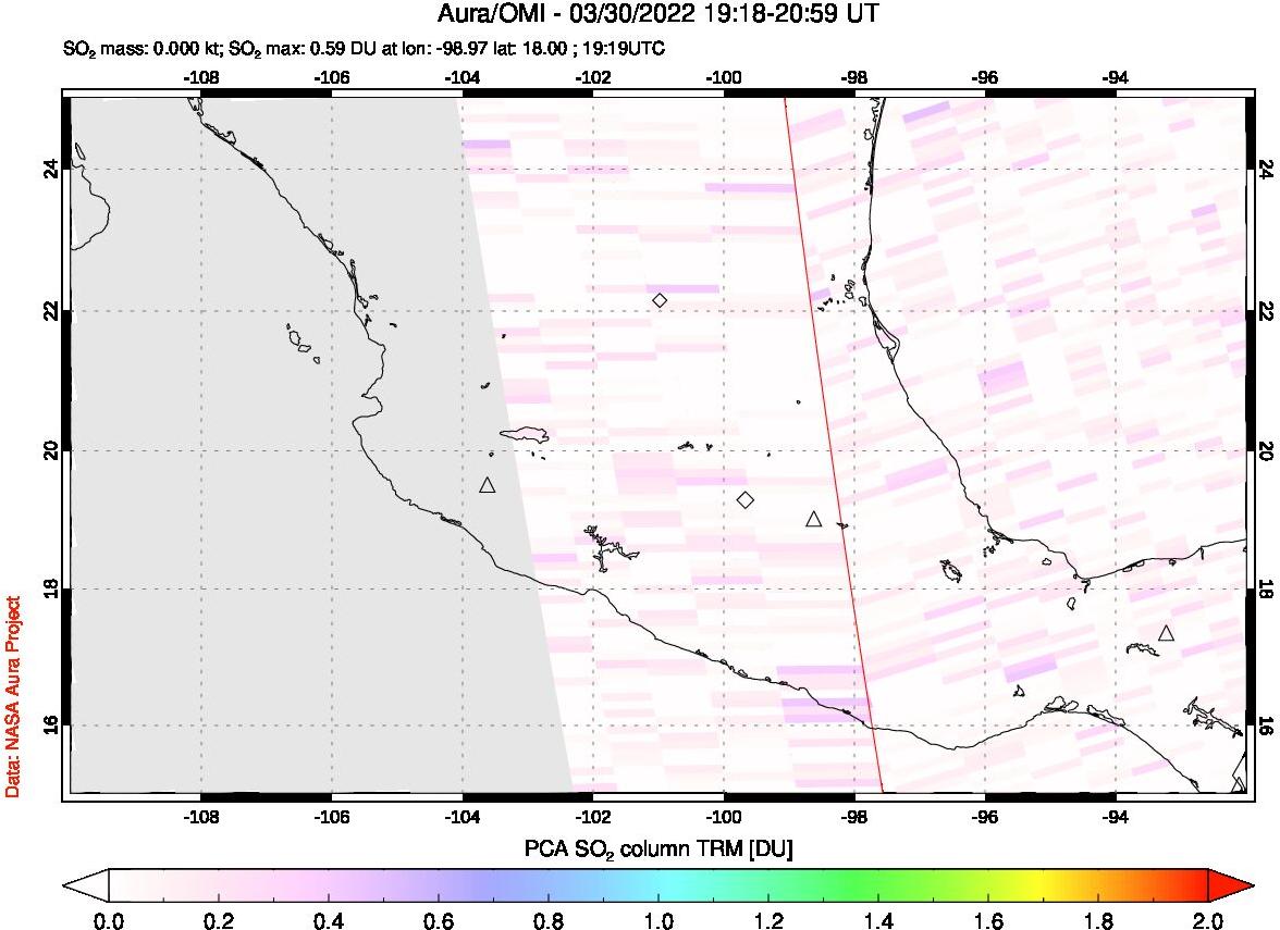 A sulfur dioxide image over Mexico on Mar 30, 2022.