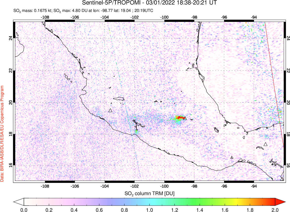 A sulfur dioxide image over Mexico on Mar 01, 2022.