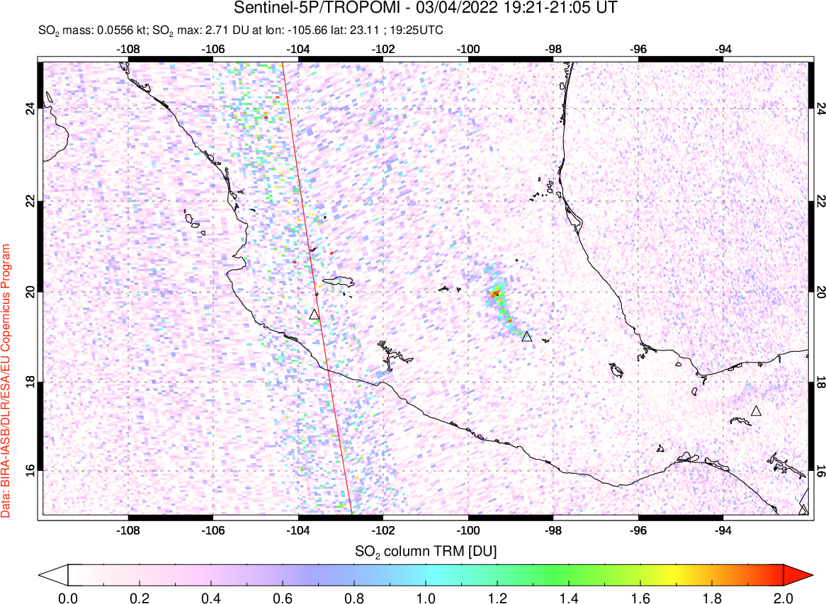 A sulfur dioxide image over Mexico on Mar 04, 2022.