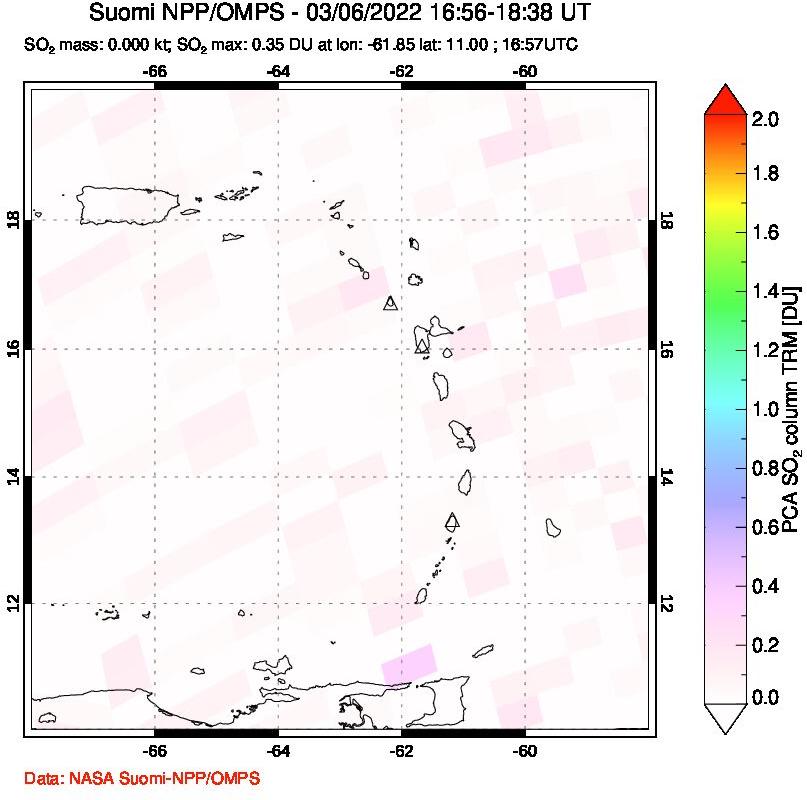 A sulfur dioxide image over Montserrat, West Indies on Mar 06, 2022.