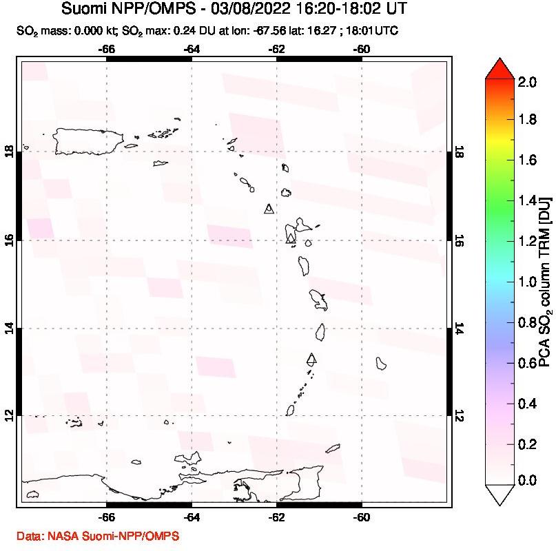 A sulfur dioxide image over Montserrat, West Indies on Mar 08, 2022.