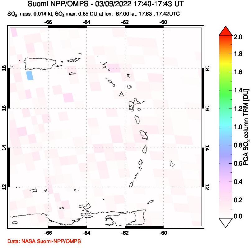 A sulfur dioxide image over Montserrat, West Indies on Mar 09, 2022.