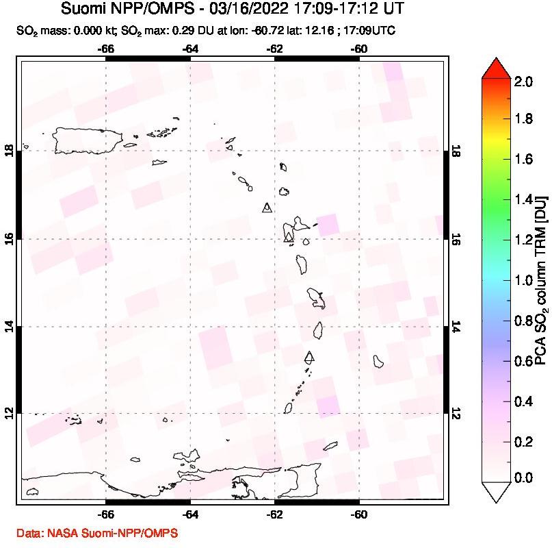 A sulfur dioxide image over Montserrat, West Indies on Mar 16, 2022.