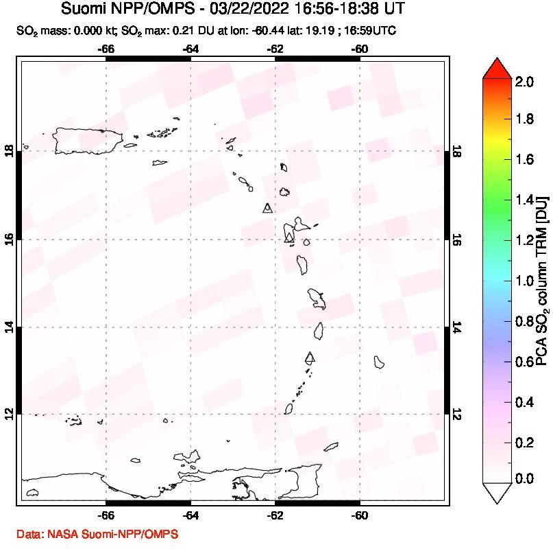 A sulfur dioxide image over Montserrat, West Indies on Mar 22, 2022.